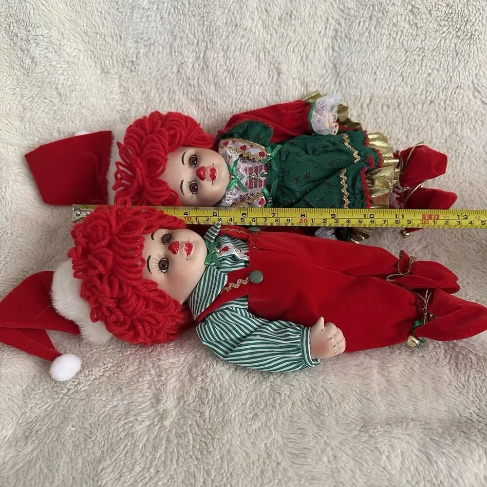 Marie Osmond Twins Jingle Belle Christmas Clown Dolls Pair Vintage Knickerbocker